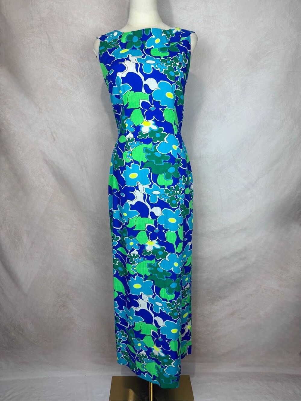 Vintage 1969s Hawaiian Tiki Maxi Dress with Sarong Sz M